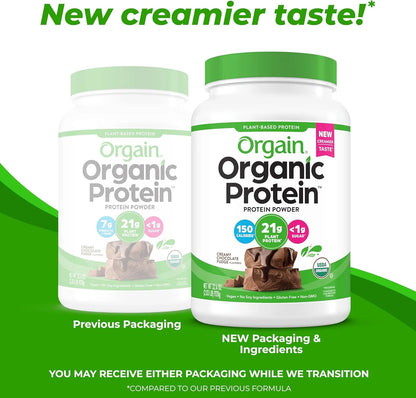 Orgain Organic Vegan Protein Powder, Creamy Chocolate Fudge - 21G Plant Protein, 6G Prebiotic Fiber, Low Net Carb, No Lactose Ingredients, No Added Sugar, Non-Gmo, for Shakes & Smoothies, 2.03 Lb