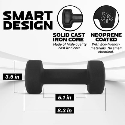 Neoprene Coated Dumbbell for Women, Black, 10 Lb Pair